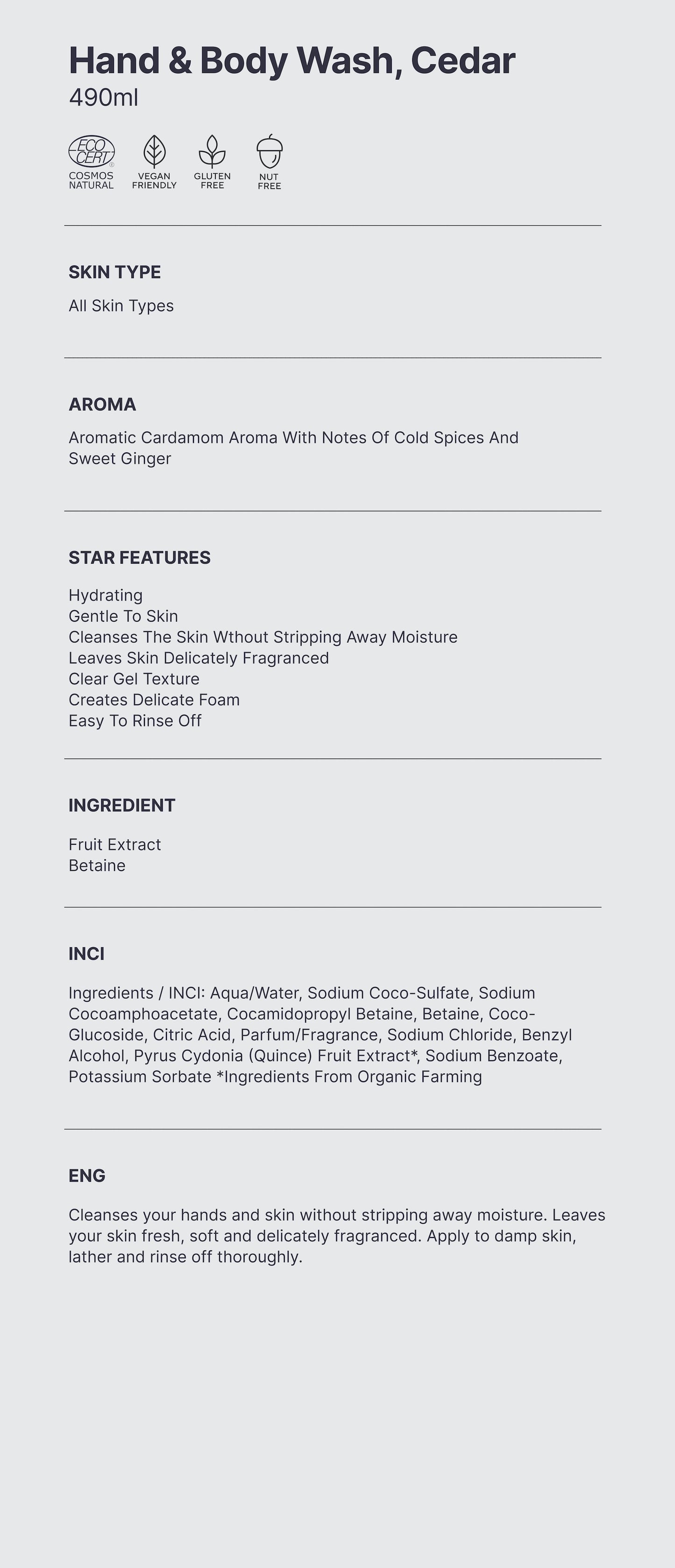 Natural. Hand & Body Wash, Ginger & Smoky Cardamom