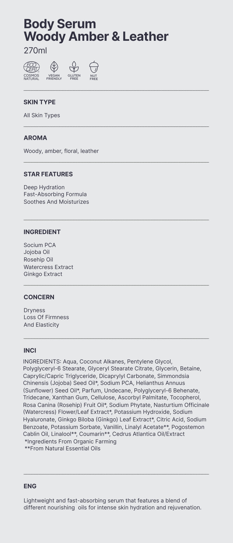 Naturlig. Silk Skin Body Serum, Woody Amber & Læder